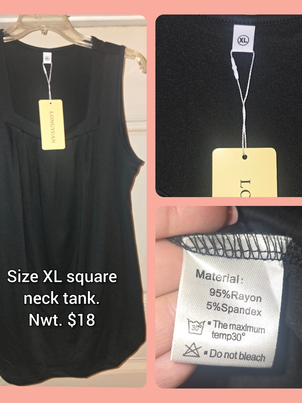Longyuan Black Square Neck Tank Top - XL